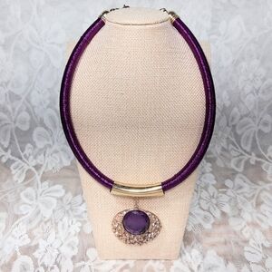 Violet Luna Necklace Golden Crescent Sparkle Pendant Metallic Wrapped Purple 18"